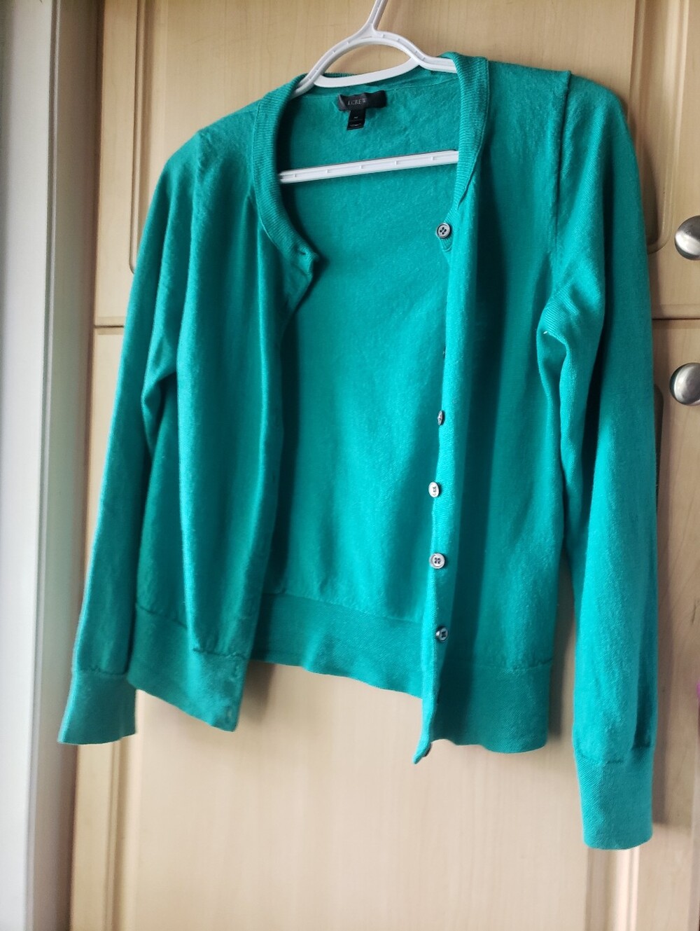 J. Crew 100% Merino Wool Teal Green Button-Front Women's Cardigan